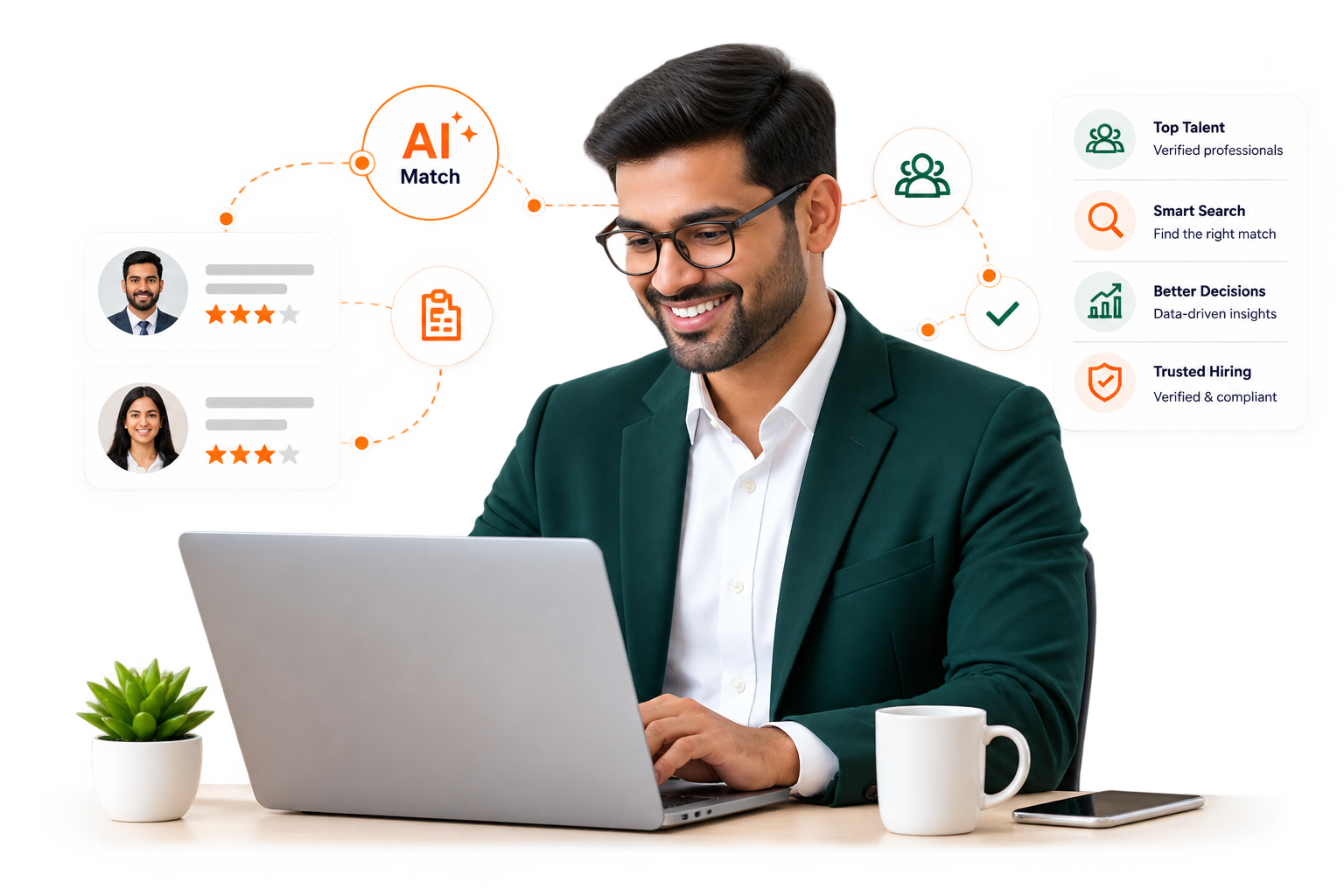 Recruiter reviewing verified candidate profiles